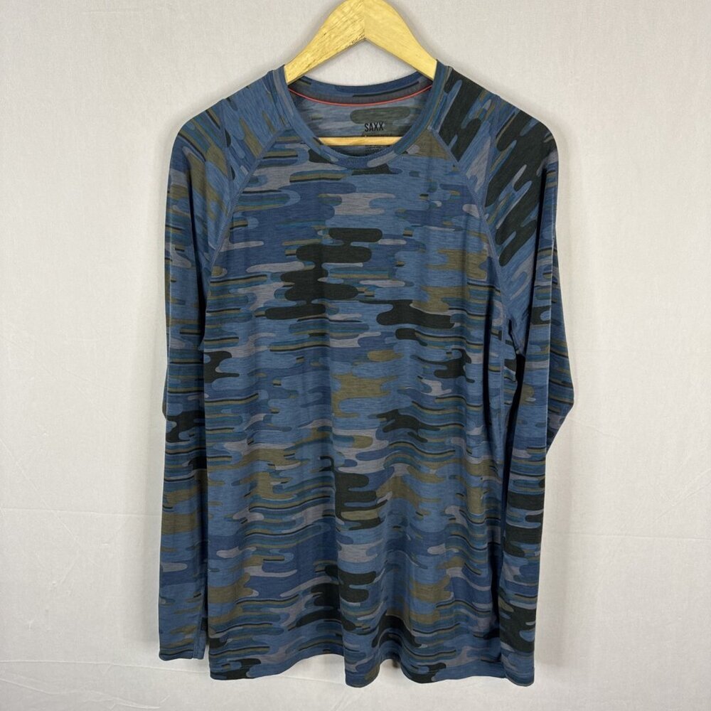 SAXX Viewfinder LS Crew Men’s L Merino‎ Blend Camo Performance Shirt